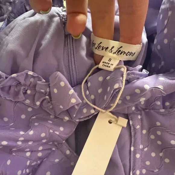 For Love and Lemons Chelsea Purple and White Lovecore Mini Dress Size Small NWT